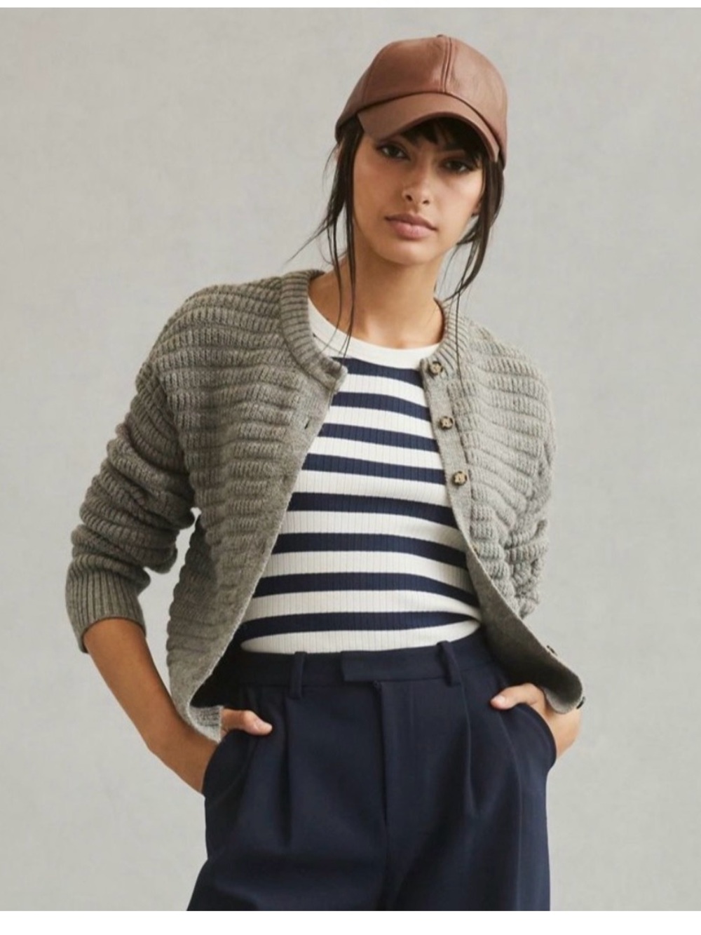 Maeve Gray Button-Front Cardigan
